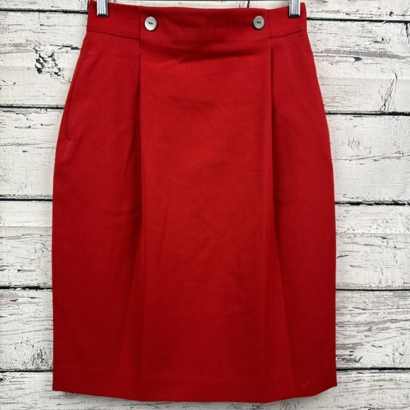 Barry Bricken A-Line Skirt - Brick Red Color - Button Detail 100% Wool [Size 10] - Picture 1 of 7